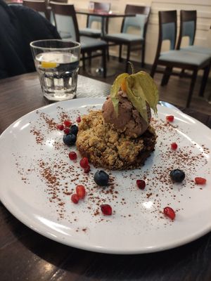 Apple crumble at 222 Vegan Cuisine in West London