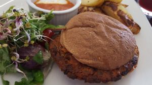 Burger at 222 Vegan Cuisine in West London