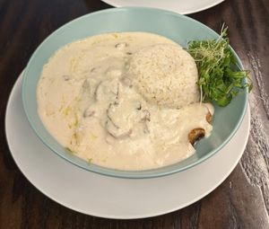 Seriam stroganoff at 222 Vegan Cuisine in West London
