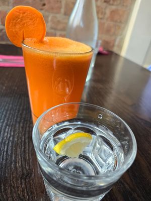 Carrot, Apple, Ginger Juice at 222 Vegan Cuisine in West London