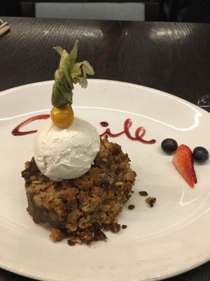 Delicious apple crumble with vegan vanilla ice cream  at 222 Vegan Cuisine in West London