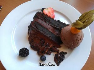 Chocolate gateau at 222 Vegan Cuisine in West London