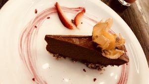 Chocolate tart at 222 Vegan Cuisine in West London