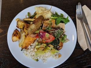 Lunch buffet selection at 222 Vegan Cuisine in West London