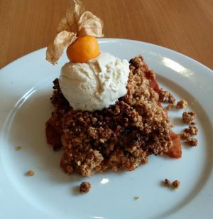 This was taken over a year ago, so I am not sure what it is I think it is an Apple Crumble  at 222 Vegan Cuisine in West London