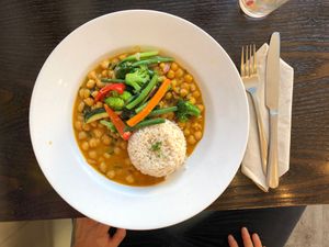 Chickpea Curry w/ brown rice special  at 222 Vegan Cuisine in West London