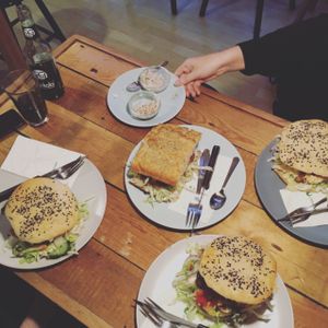 Burgers and a sandwich. Tasted great! at Mikuna in Aarhus