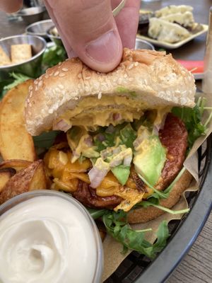 Avocado hamburger (vegan mayonnaise for the fries)  at Mojokite in Castelldefels
