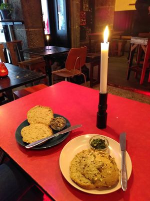 Sourdough bread, the only vegan breakfast option at Harbo Bar in Copenhagen