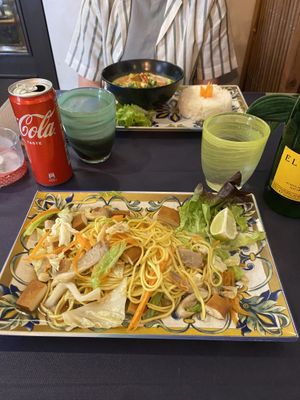 Chicken noodles (but tofu and mushrooms) and Thai green curry (tofu and veg)  at The Orange Tree Restaurant in Sorrento