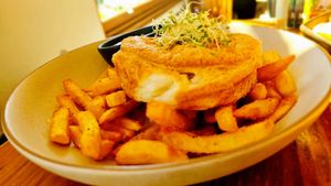 Nepalese Curry with Chips  at Pilgrims Vegetarian Cafe in Cronulla