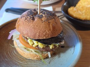 Truffle Veef Burger at Pilgrims Vegetarian Cafe in Cronulla