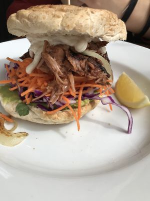 Jackfruit burger special at Pilgrims Vegetarian Cafe in Cronulla