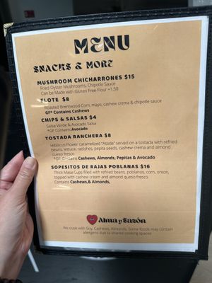 Menu 1  at Alma y Sazon in Emeryville