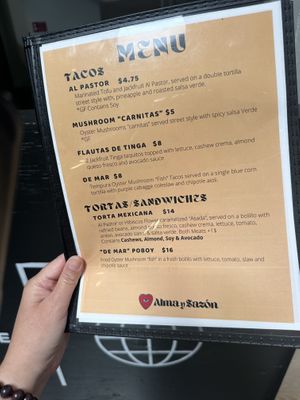 Menu 2  at Alma y Sazon in Emeryville