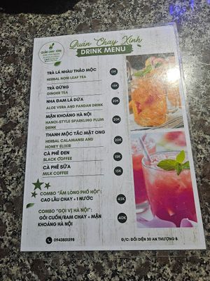 Menu drink at Quán Chay Xinh in Da Nang