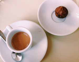Coffee and date blissball  at Alfarroba in Lisbon