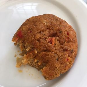 Seitan burger - was available with brown rice and veggies  at Alfarroba in Lisbon