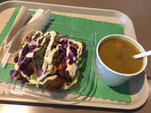 Falafel salad and soup combo at Maoz in Rosemont