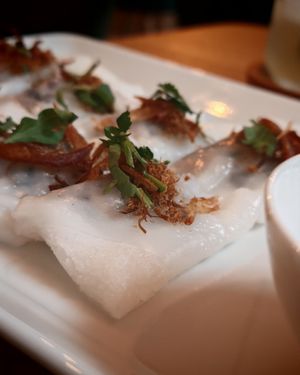 Vietnamese crepes “Bánh cuốn” (steamed rice crepes, stuffed with tofu and mushrooms, chives, and homemade fried shallots) at Conscience - Vietnam in Paris in Paris