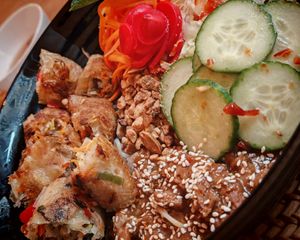 Bún Bò Nam Bộ: or Bo Bun, homemade spring rolls, rice noodles, soy sauce, crunchy raw vegetables, peanuts, fried onions. at Conscience - Vietnam in Paris in Paris