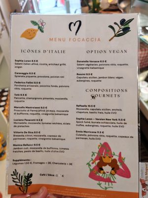 Menu at Casa Amore in Paris
