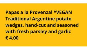 online menu: vegan papas a la provenzal at Tango Street Food in County Kerry