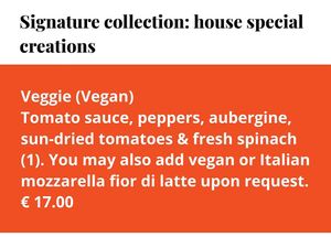 online menu: Signature Veggie pizza at Tango Street Food in County Kerry