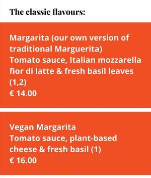 online menu: Vegan Margarita at Tango Street Food in County Kerry