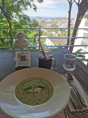 Cucumber cashew cream soup at Santosa Vegan Restaurant in Phuket