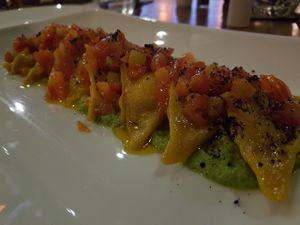 Pumpkin ravioli at Santosa Vegan Restaurant in Phuket
