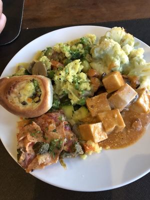 Polenta, Cauliflower Gratin, Roll, Tofu Curry, Pizza at Santosa Vegan Restaurant in Phuket