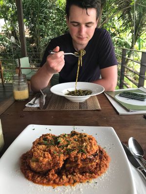 Delicious lasagne and pasta with pesto( cant remember the name at Santosa Vegan Restaurant in Phuket