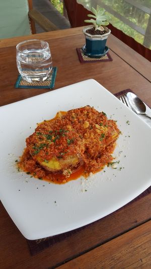 Lasanga so delicious made from tofu at Santosa Vegan Restaurant in Phuket