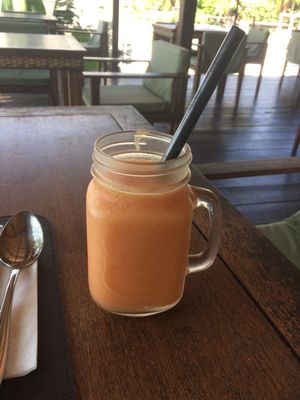 Papaya coconut smoothie  at Santosa Vegan Restaurant in Phuket