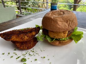 Maha burger  at Santosa Vegan Restaurant in Phuket
