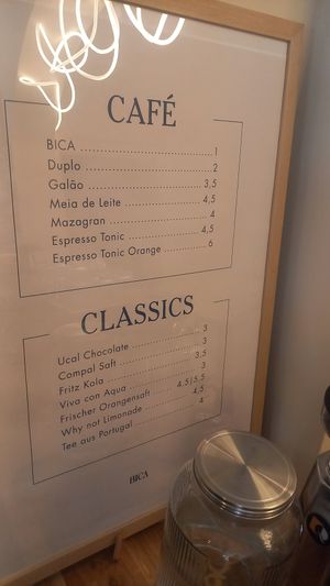 Coffee menu at BICA in Karlsruhe