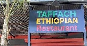 Signage at Taffach Ethiopian Restaurant in Davis