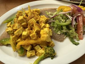 Tofu tibs and salad   at Taffach Ethiopian Restaurant in Davis
