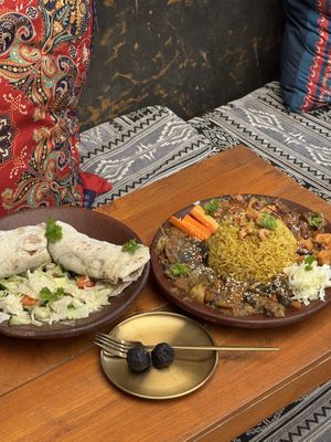 Dish of the day and Shawarma-ish wrap  at La Portal to Shamballah in Gianyar