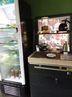 Kombucha, tea, coffee station at Warung Goa Vegetarian in Ubud