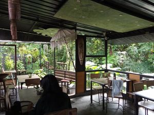 Indoor/outdoor concept with jungle everywhere 😍 at Warung Goa Vegetarian in Ubud