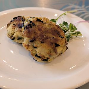 Potato cakes at Planted Community Cafe, Refillery and Hub in Cheltenham