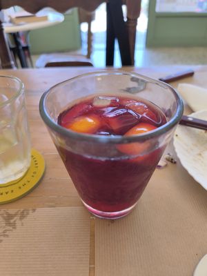 Non alcoholic Sangria with hybiscus and fruits at HOMA in Tinos