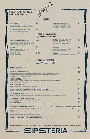 Dinner menu  at Sipsteria UWS in New York City