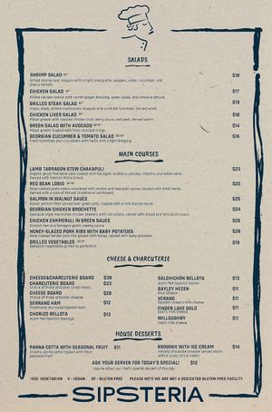 Dinner menu  at Sipsteria UWS in New York City