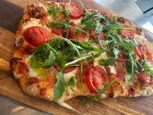 vegan options are available. light and delicious Pinsa. at OOFT Coffee in Berlin