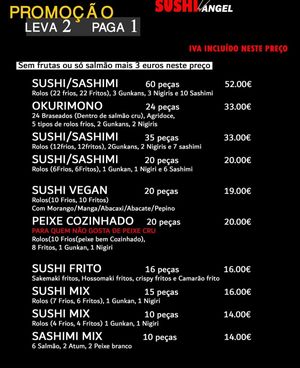 Menu  at Sushi Angel in Setúbal