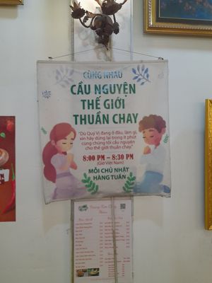 Notice at Cơm Chay Hoàng Kim in Ho Chi Minh City