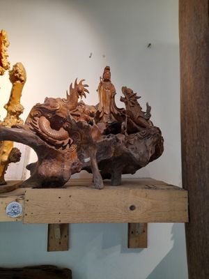 Wooden products for sell at Cơm Chay Hoàng Kim in Ho Chi Minh City